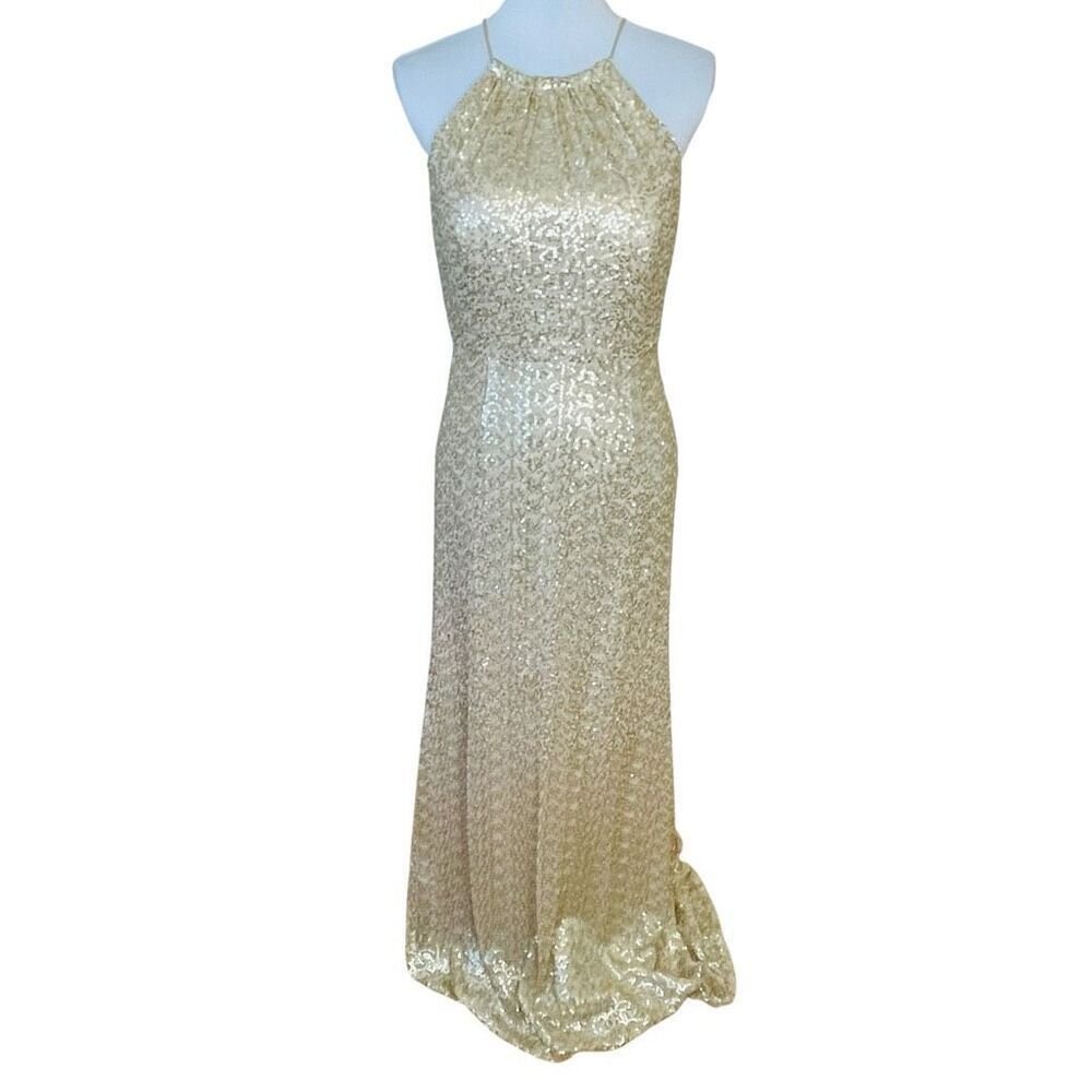 Bill Levkoff Champagne Gold Sequin Gown Size 8